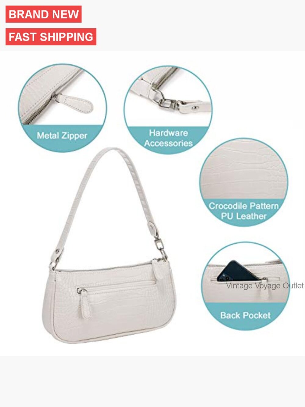 Small Retro Tote Handbag PU Leather Shoulder Bag Clutch Purse - Picture 6 of 7